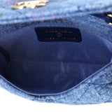 Denim Mood Flap Clutch with Chain Logo Printed Quilted Fringe Denim