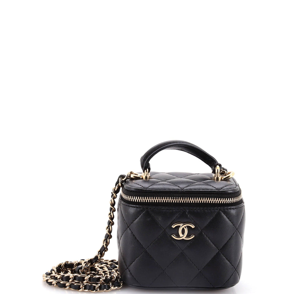 Classic Top Handle Vanity Case with Chain Quilted Lambskin Mini