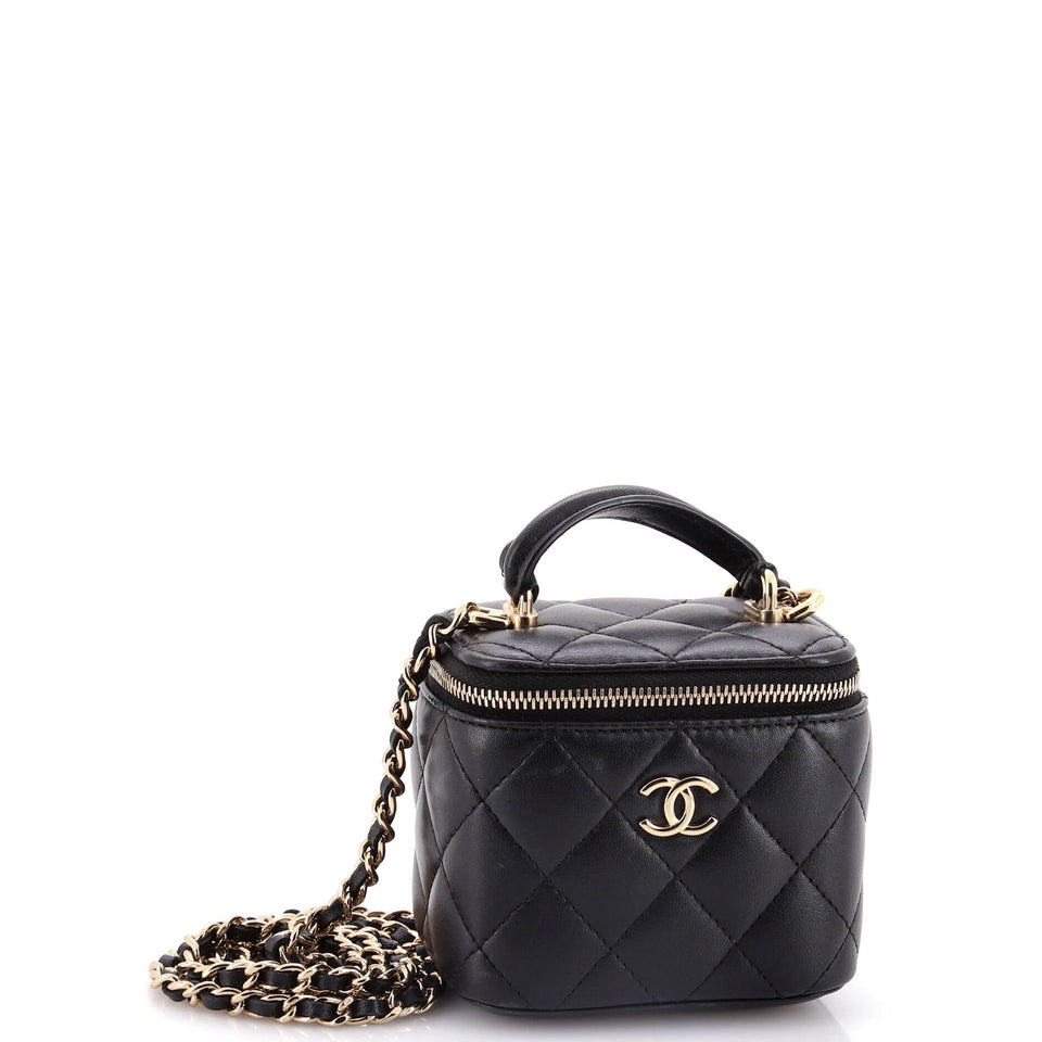 Classic Top Handle Vanity Case with Chain Quilted Lambskin Mini