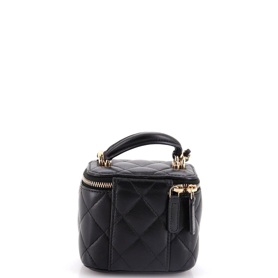 Classic Top Handle Vanity Case with Chain Quilted Lambskin Mini