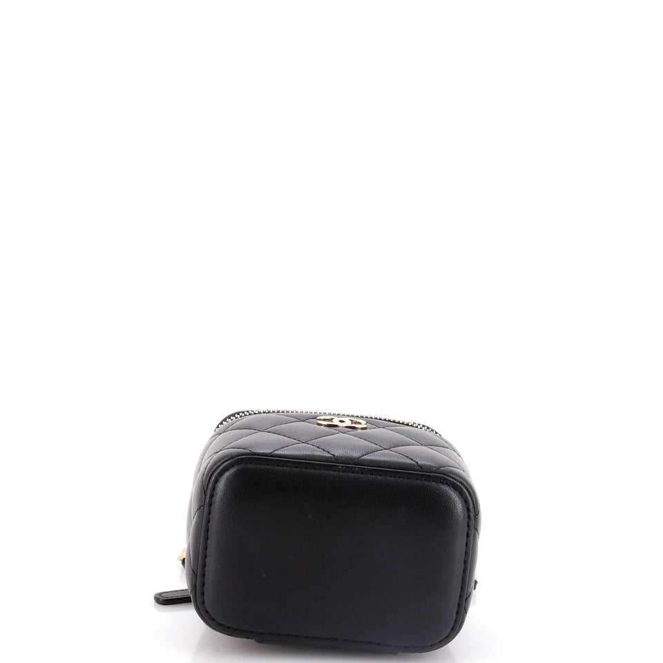 Classic Top Handle Vanity Case with Chain Quilted Lambskin Mini