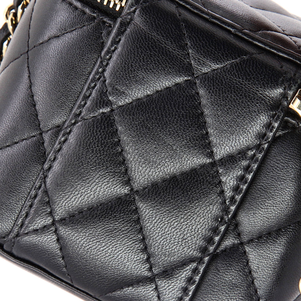 Classic Top Handle Vanity Case with Chain Quilted Lambskin Mini