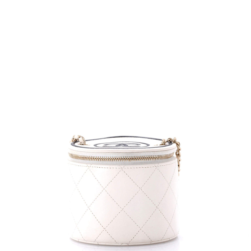 CC Round Vanity Case with Chain Quilted Lambskin Mini