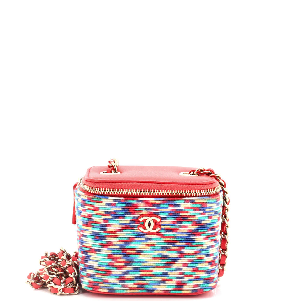 Classic Vanity Case with Chain Multicolor Embroidered Thread Mini