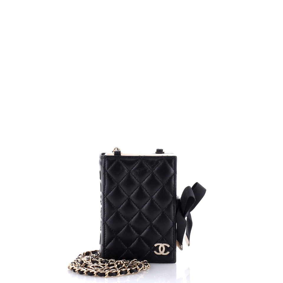 CC Book Card Holder with Chain Quilted Lambskin