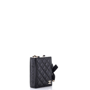 CC Book Card Holder with Chain Quilted Lambskin