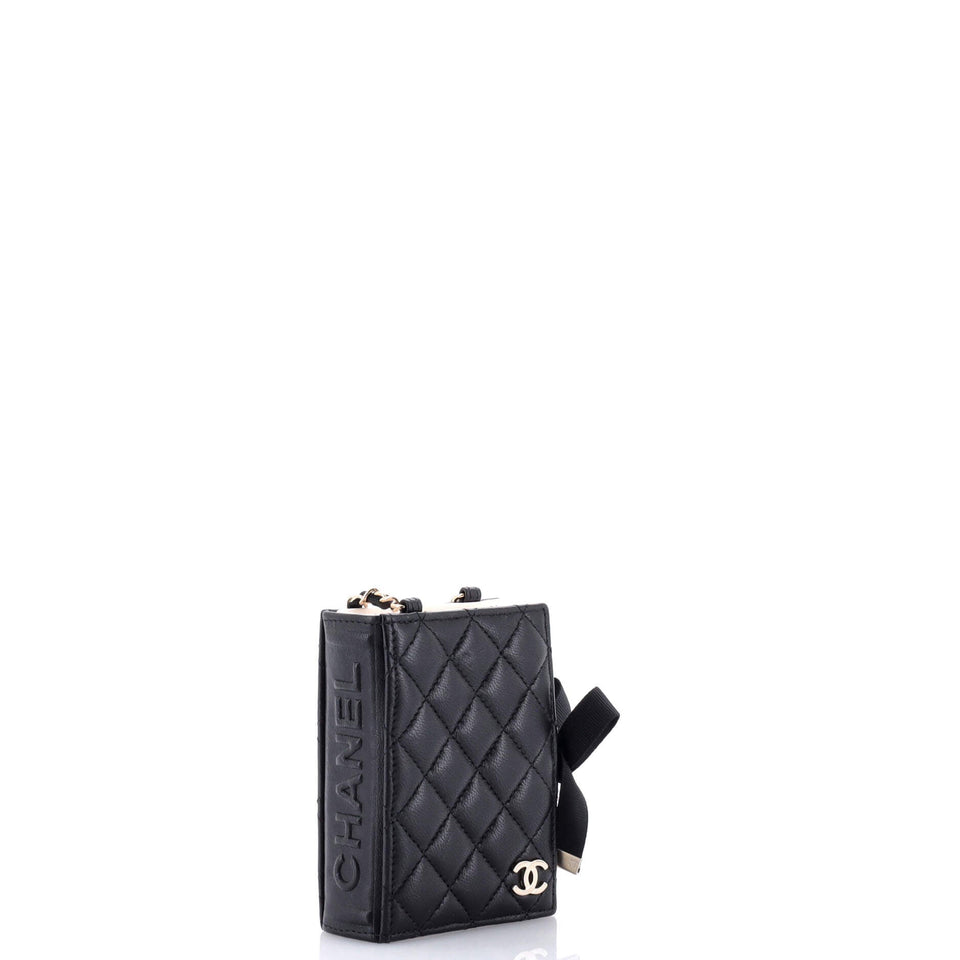 CC Book Card Holder with Chain Quilted Lambskin
