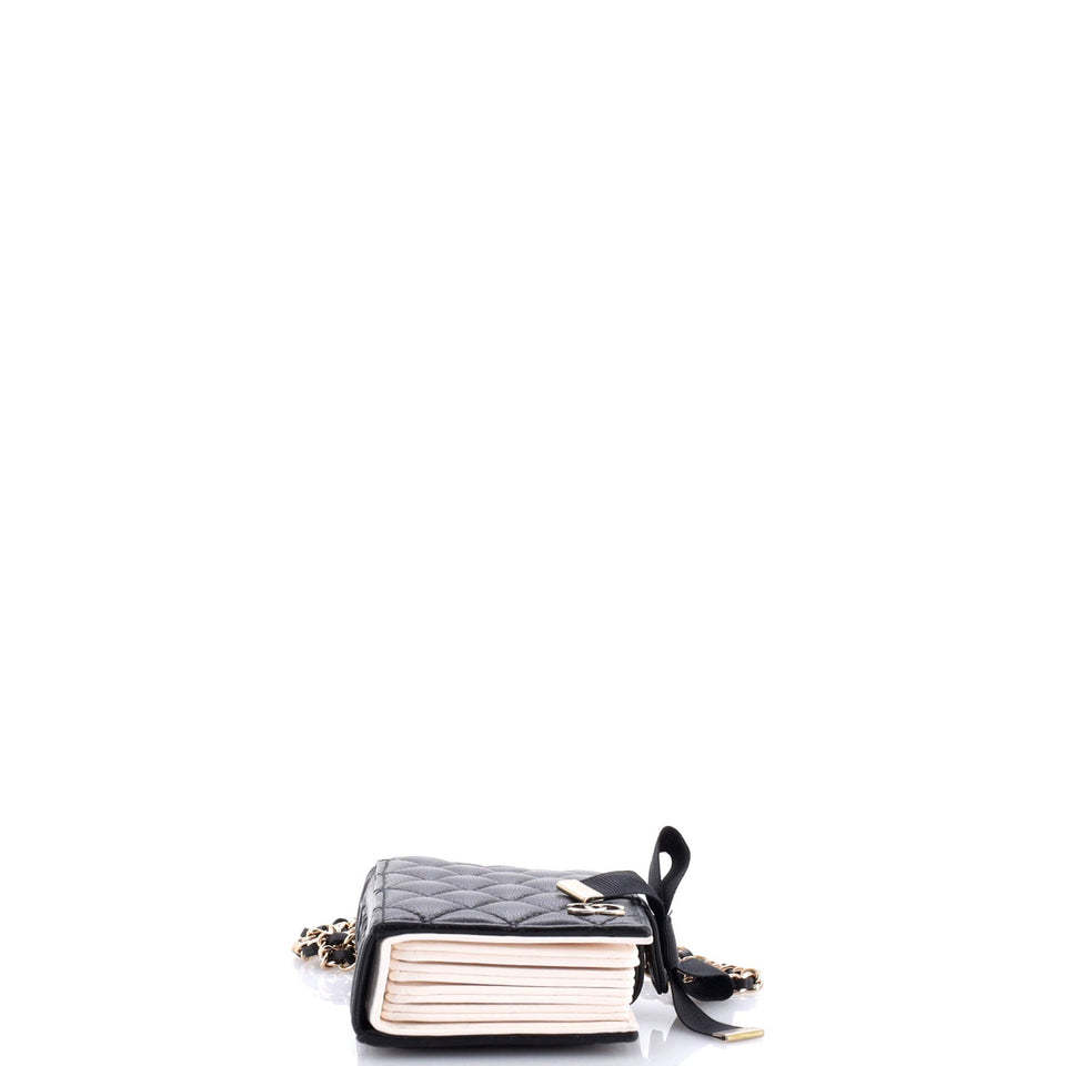 CC Book Card Holder with Chain Quilted Lambskin