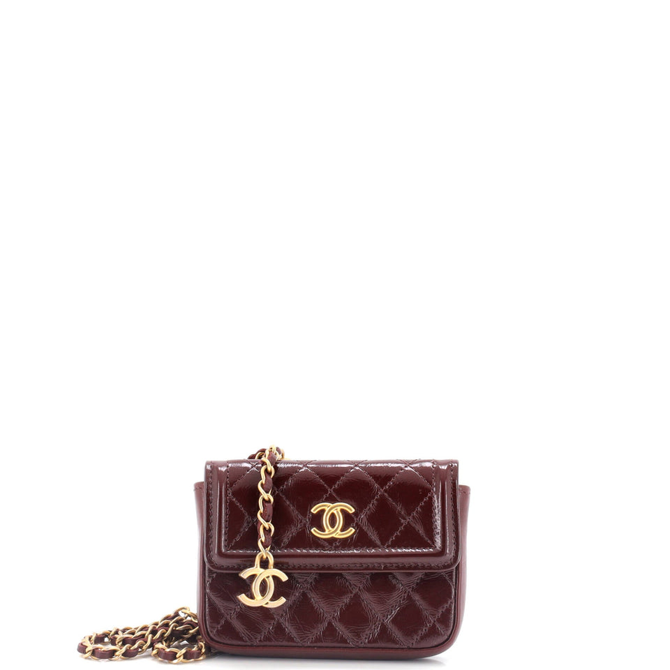 CC Flap Chain Belt Bag Quilted Shiny Aged Calfskin