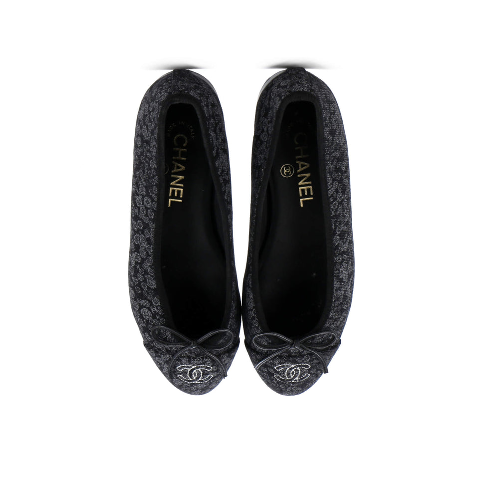 Women's CC Cap Toe Bow Ballerina Flats Printed Denim