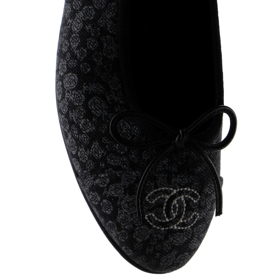 Women's CC Cap Toe Bow Ballerina Flats Printed Denim