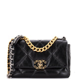 19 Flap Bag Quilted Shiny Crumpled Calfskin Medium