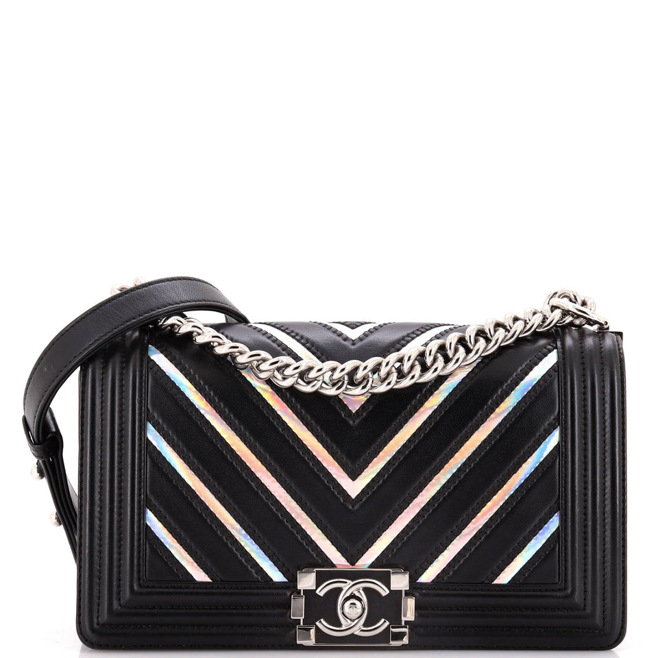 Boy Flap Bag Chevron Lambskin with Holographic PVC Old Medium