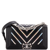 Boy Flap Bag Chevron Lambskin with Holographic PVC Old Medium
