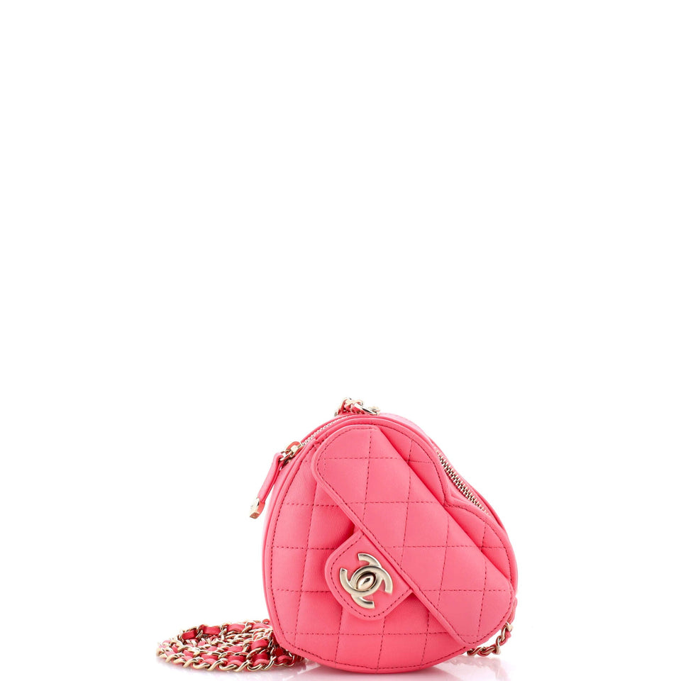 CC in Love Heart Clutch with Chain Quilted Lambskin