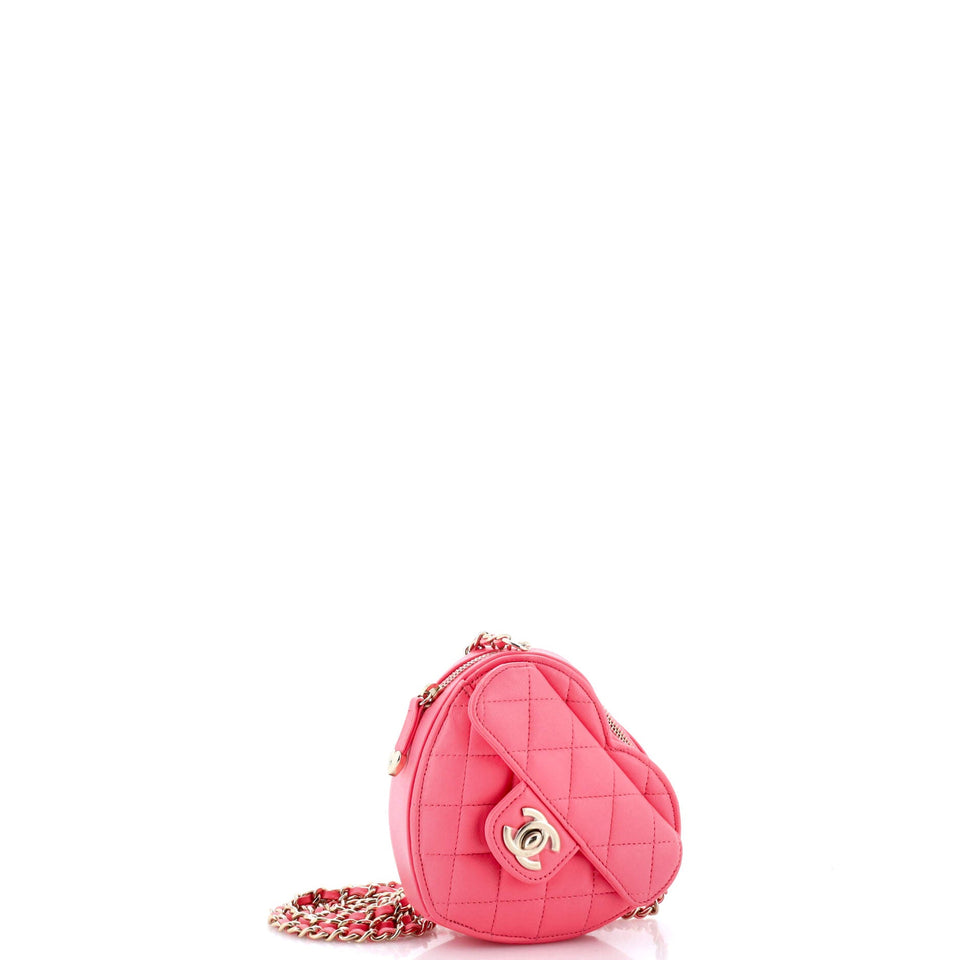 CC in Love Heart Clutch with Chain Quilted Lambskin