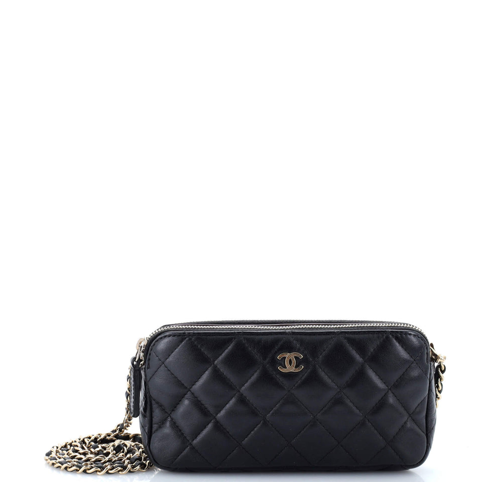 Double Zip Clutch with Chain Quilted Lambskin