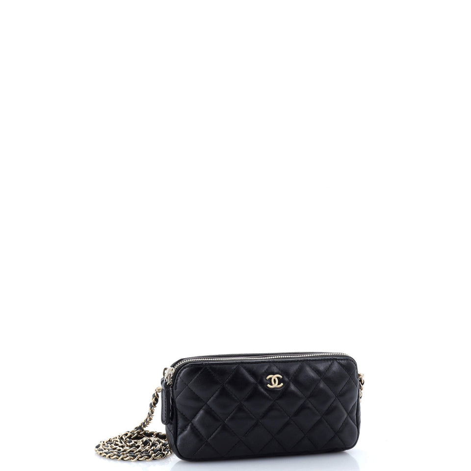 Double Zip Clutch with Chain Quilted Lambskin