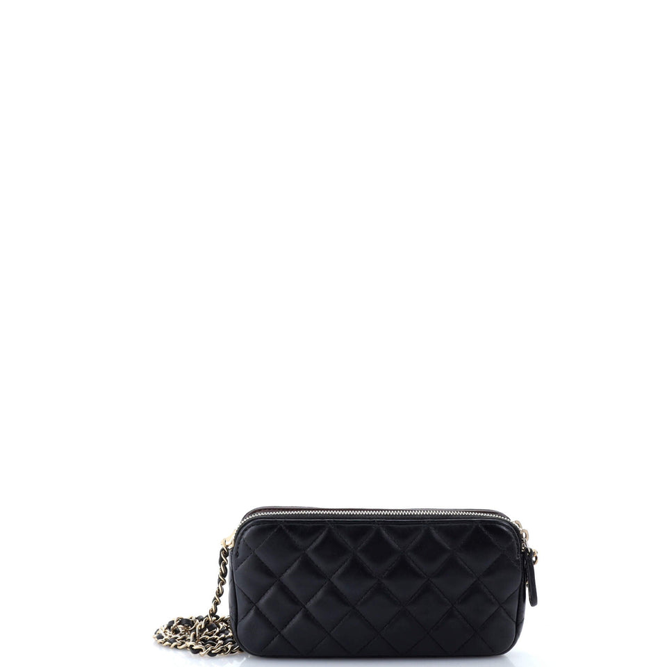 Double Zip Clutch with Chain Quilted Lambskin