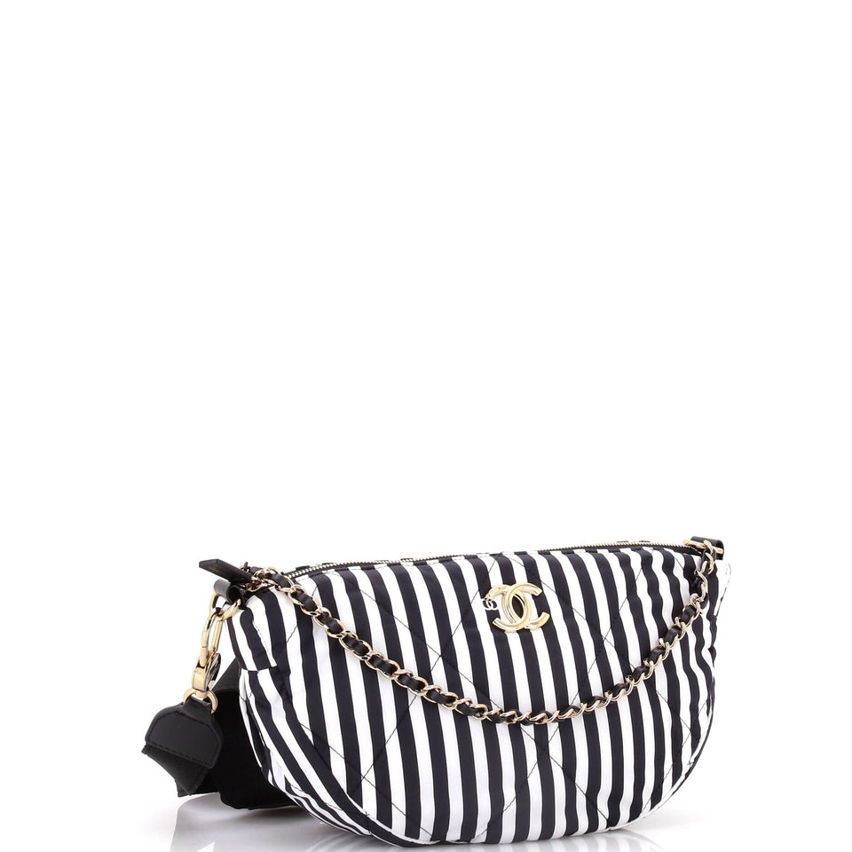 CC Convertible Chain Zip Hobo Quilted Printed Nylon Large