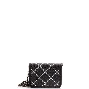 CC Flap Card Holder on Chain Strass Embellished Satin Mini
