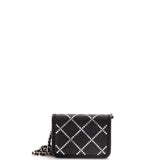 CC Flap Card Holder on Chain Strass Embellished Satin Mini