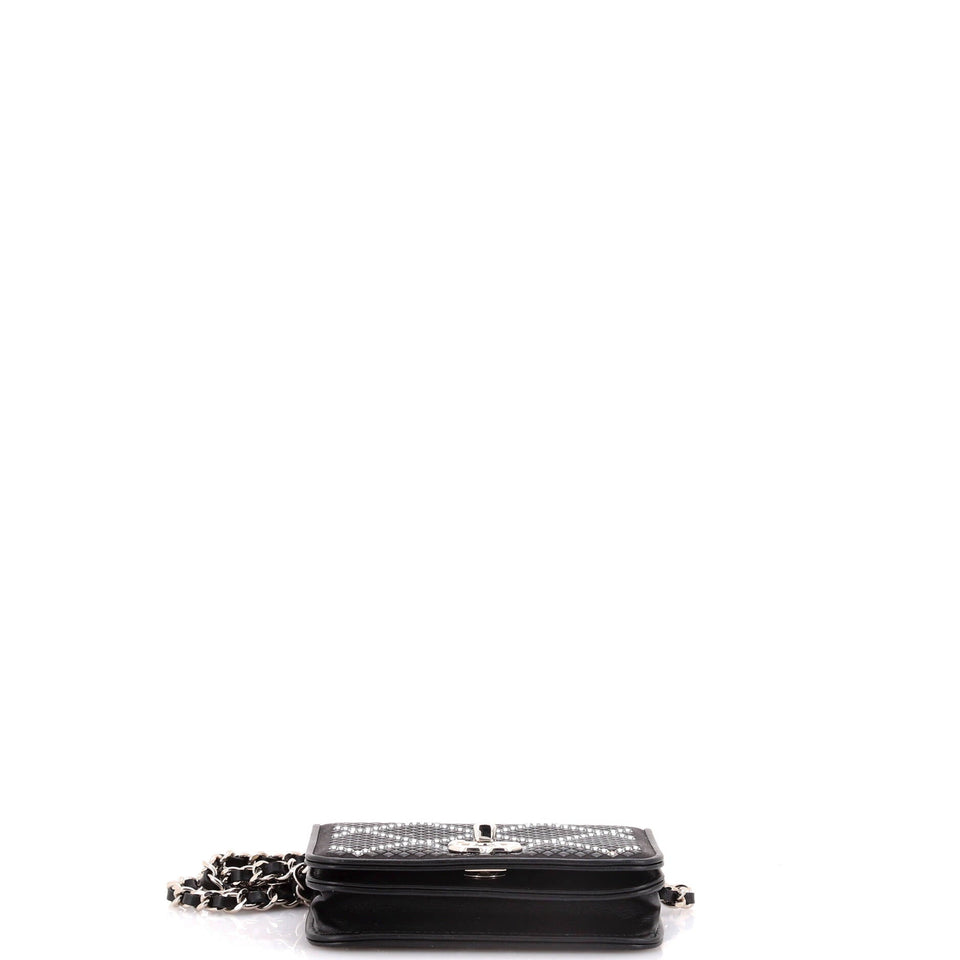 CC Flap Card Holder on Chain Strass Embellished Satin Mini