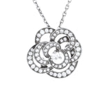 Fil de Camelia Flower Pendant Necklace 18K White Gold and Diamonds Large