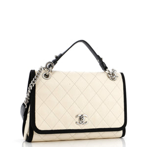 CC Top Handle Flap Bag Quilted Caviar with Grosgrain Medium