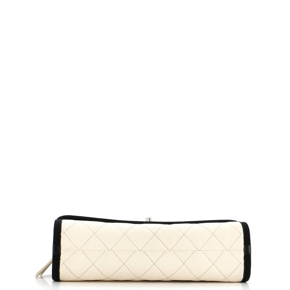 CC Top Handle Flap Bag Quilted Caviar with Grosgrain Medium