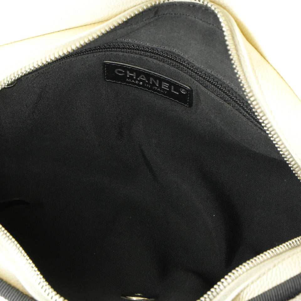 CC Top Handle Flap Bag Quilted Caviar with Grosgrain Medium