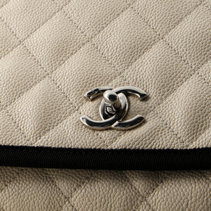 CC Top Handle Flap Bag Quilted Caviar with Grosgrain Medium