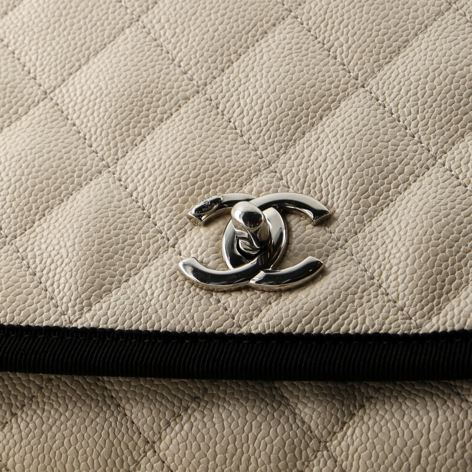 CC Top Handle Flap Bag Quilted Caviar with Grosgrain Medium