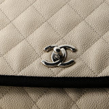 CC Top Handle Flap Bag Quilted Caviar with Grosgrain Medium