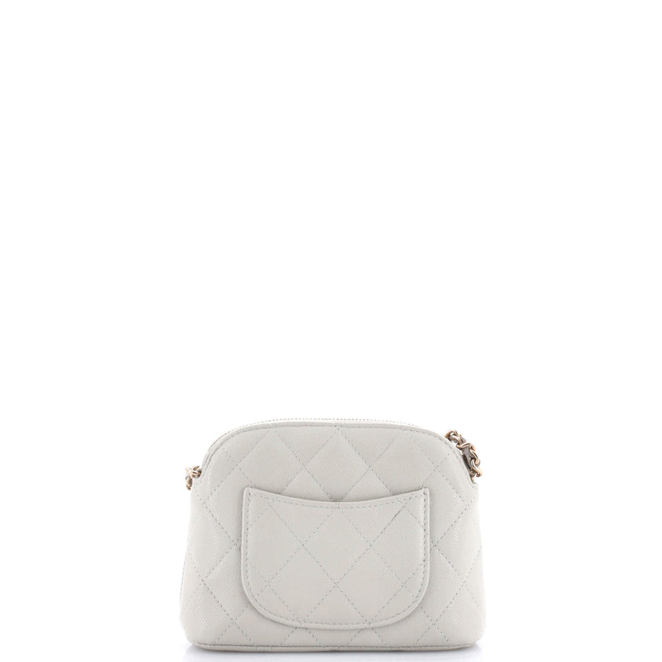 CC Dome Zip Clutch with Chain Quilted Caviar Mini