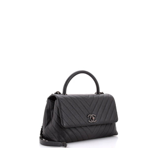 So Black Coco Top Handle Bag Chevron Caviar Small