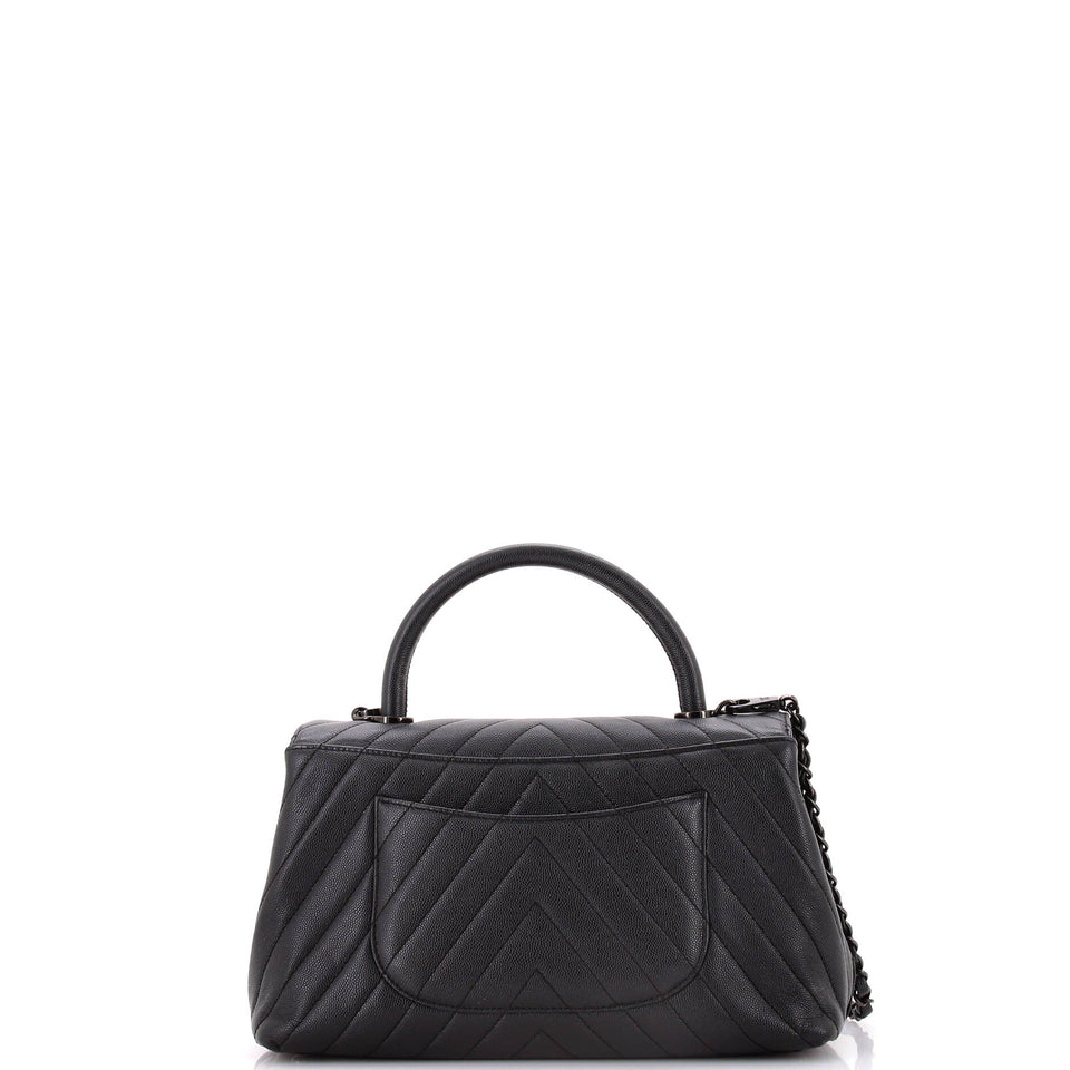 So Black Coco Top Handle Bag Chevron Caviar Small