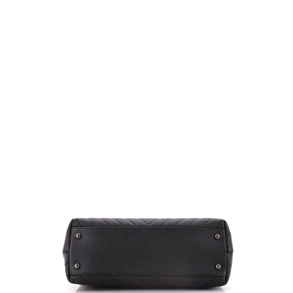 So Black Coco Top Handle Bag Chevron Caviar Small