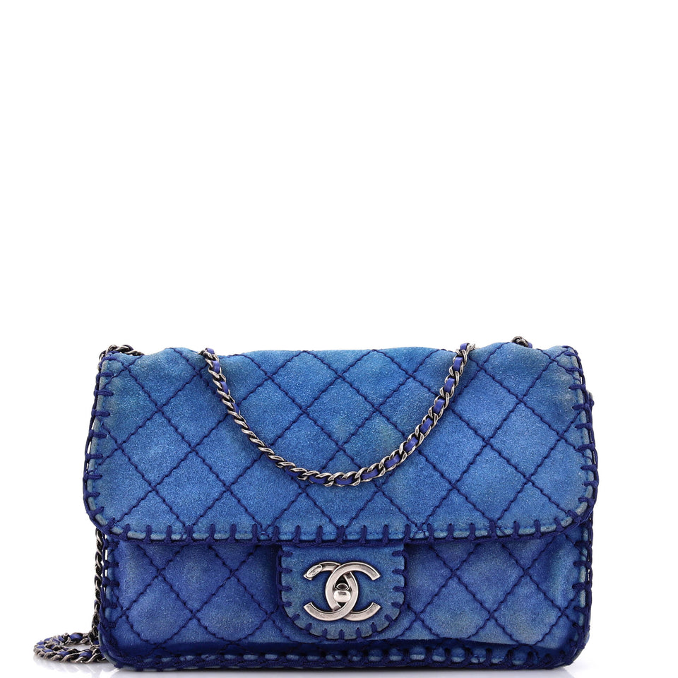 Stitched Flap Bag Quilted Suede Medium