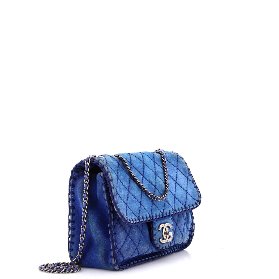 Stitched Flap Bag Quilted Suede Medium