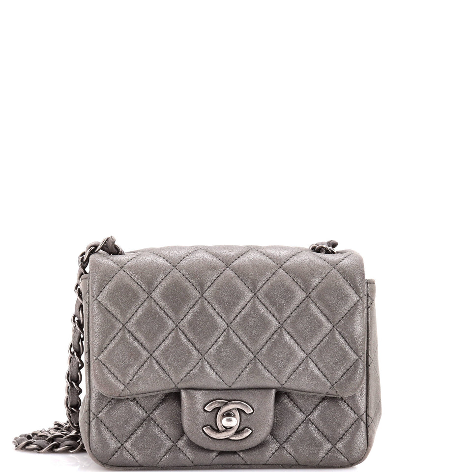 Square Classic Single Flap Bag Quilted Metallic Lambskin Mini