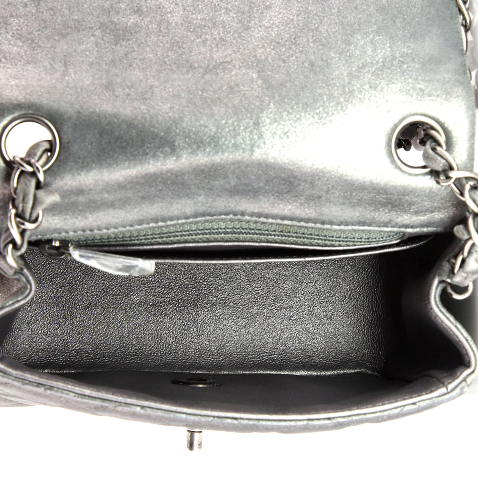 Square Classic Single Flap Bag Quilted Metallic Lambskin Mini