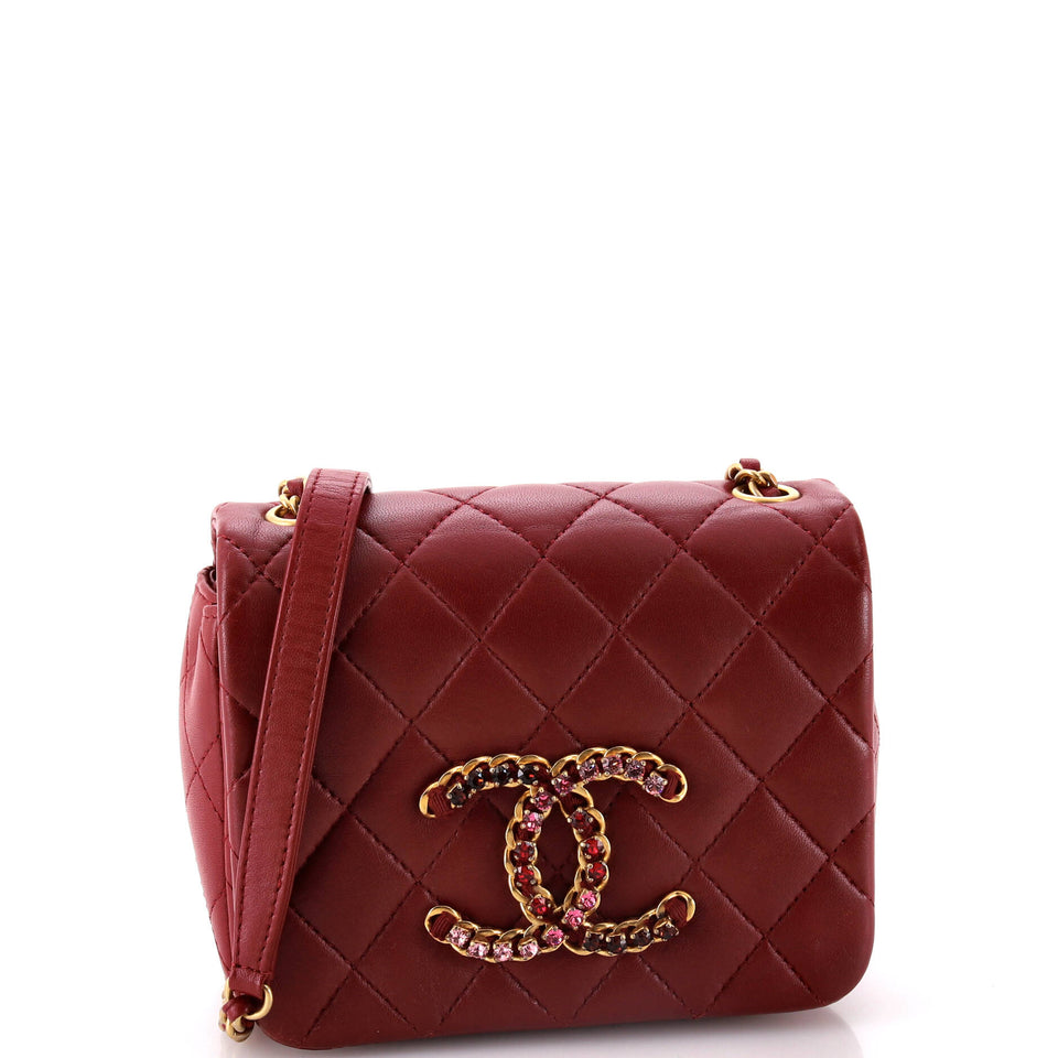 Crystal CC Full Flap Bag Quilted Lambskin Mini
