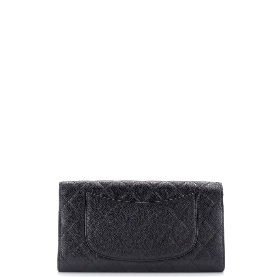 CC Gusset Classic Flap Wallet Quilted Caviar Long