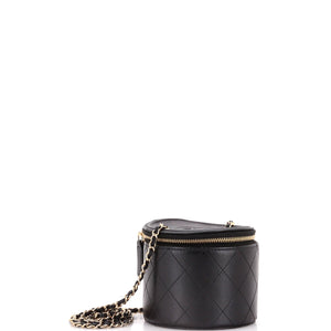 CC Round Vanity Case with Chain Quilted Lambskin Mini