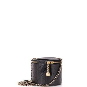 CC Round Vanity Case with Chain Quilted Lambskin Mini