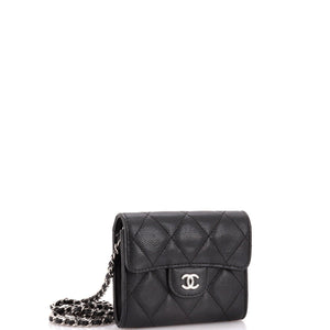 Classic Flap Card Holder on Chain Quilted Caviar Mini