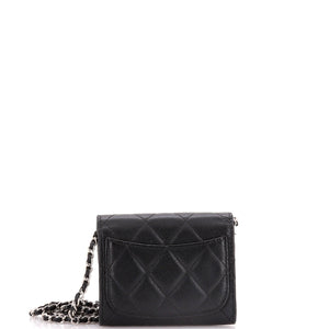 Classic Flap Card Holder on Chain Quilted Caviar Mini