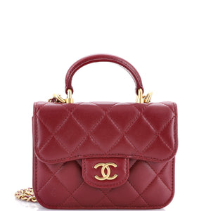 Top Handle Flap Coin Purse with Chain Quilted Lambskin