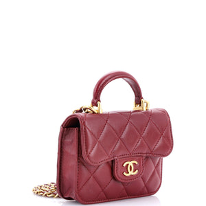 Top Handle Flap Coin Purse with Chain Quilted Lambskin